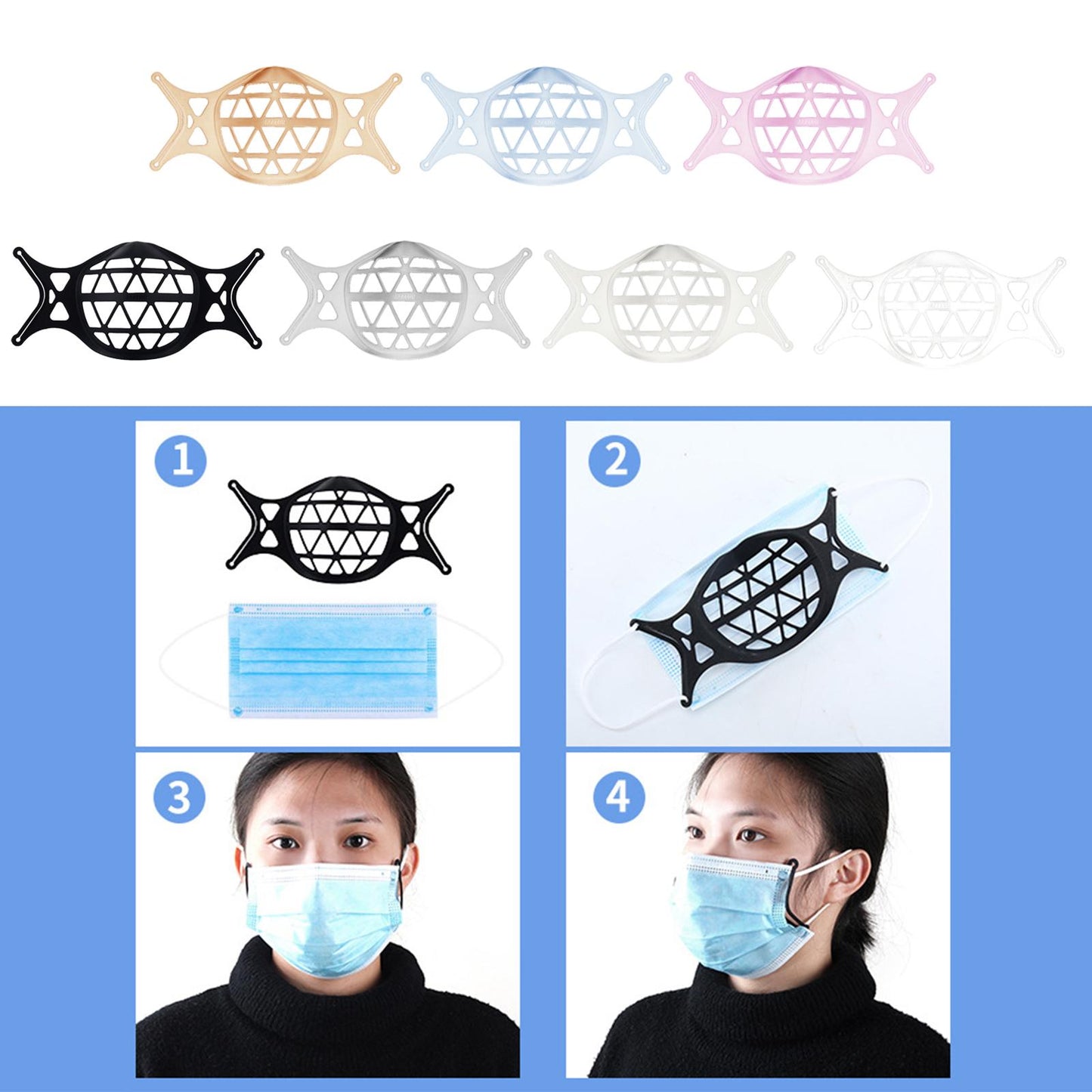 3D Mask Bracket Inner Support for More Breathing Space Reusable black