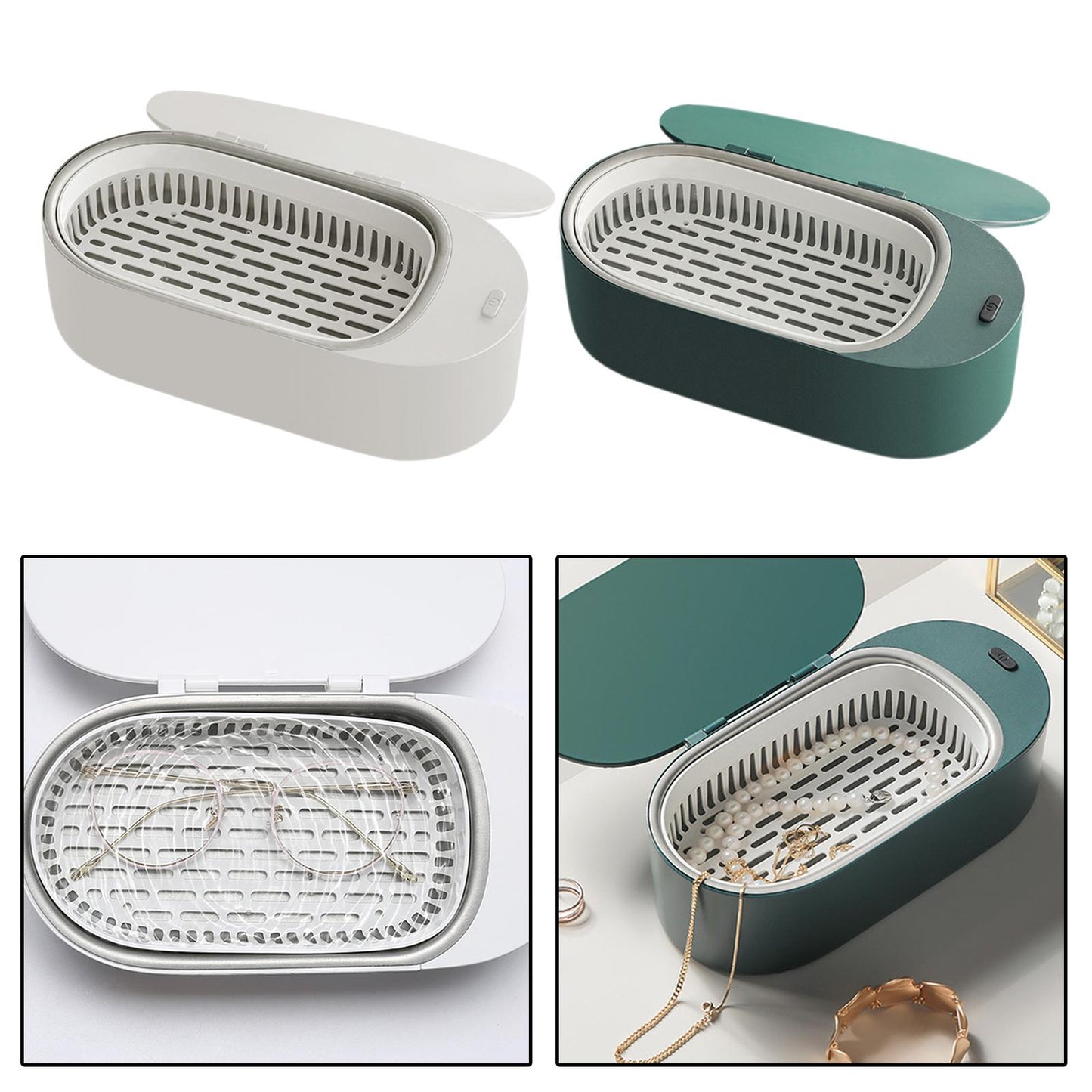 Ultrasonic Jewelry Cleaner Cleaning Machine Basket 400ML for Coins White