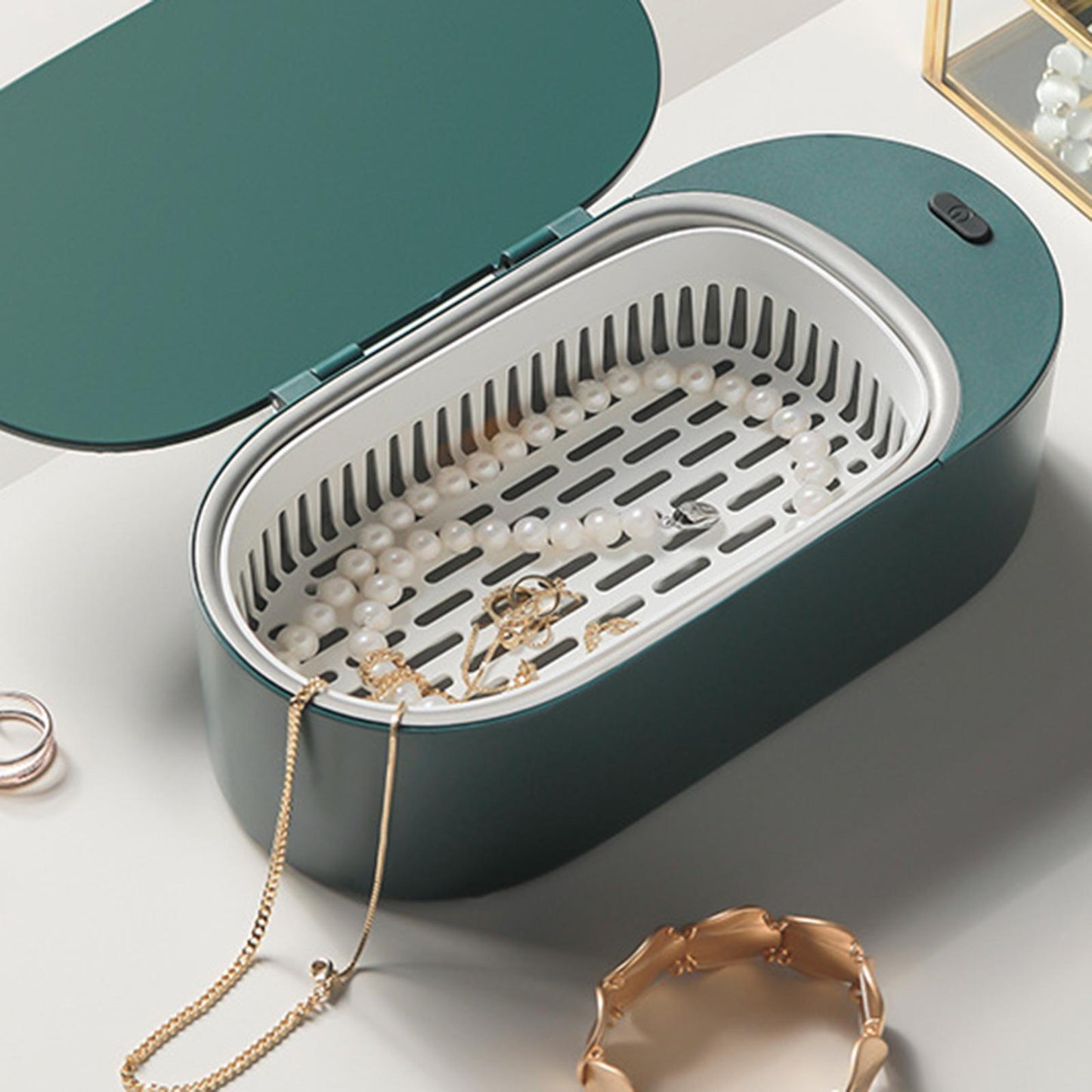 Ultrasonic Jewelry Cleaner Cleaning Machine Basket 400ML for Coins Green