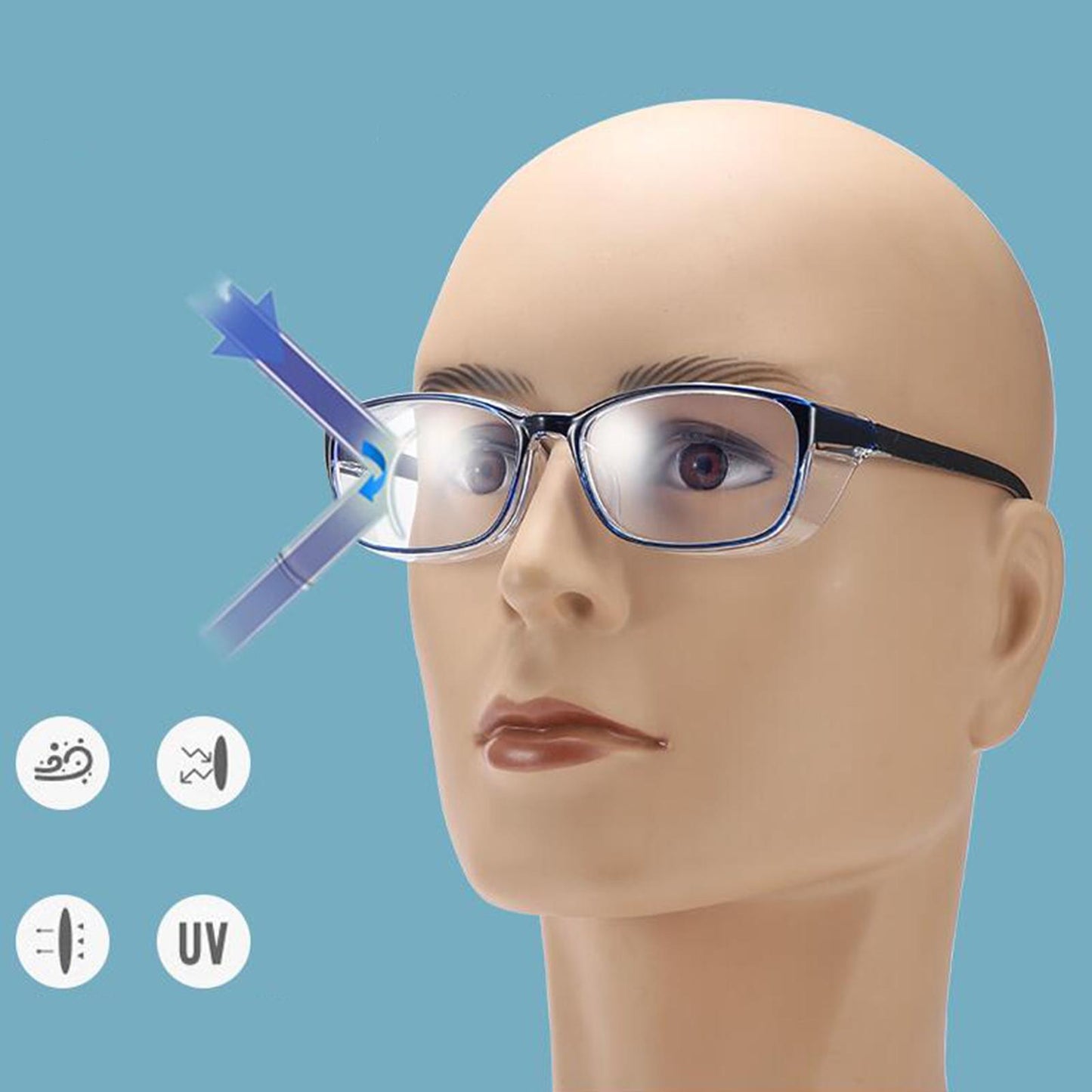 Safety Glasses with Clear Anti Fog Wrap Around Lenses UV Resistant Blue