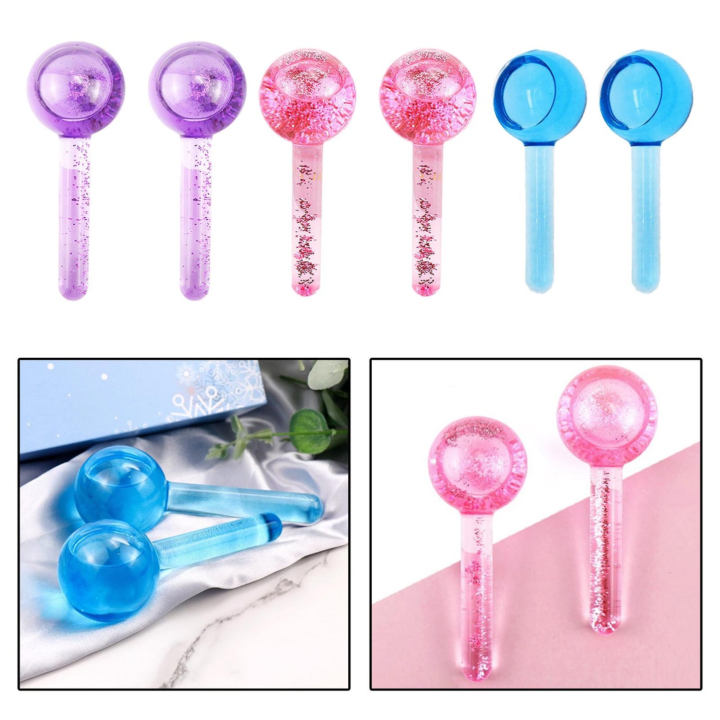 2Pc Cooling Ice Globe Ball Massage Tool Tighten Skin Reduce Puffiness Purple
