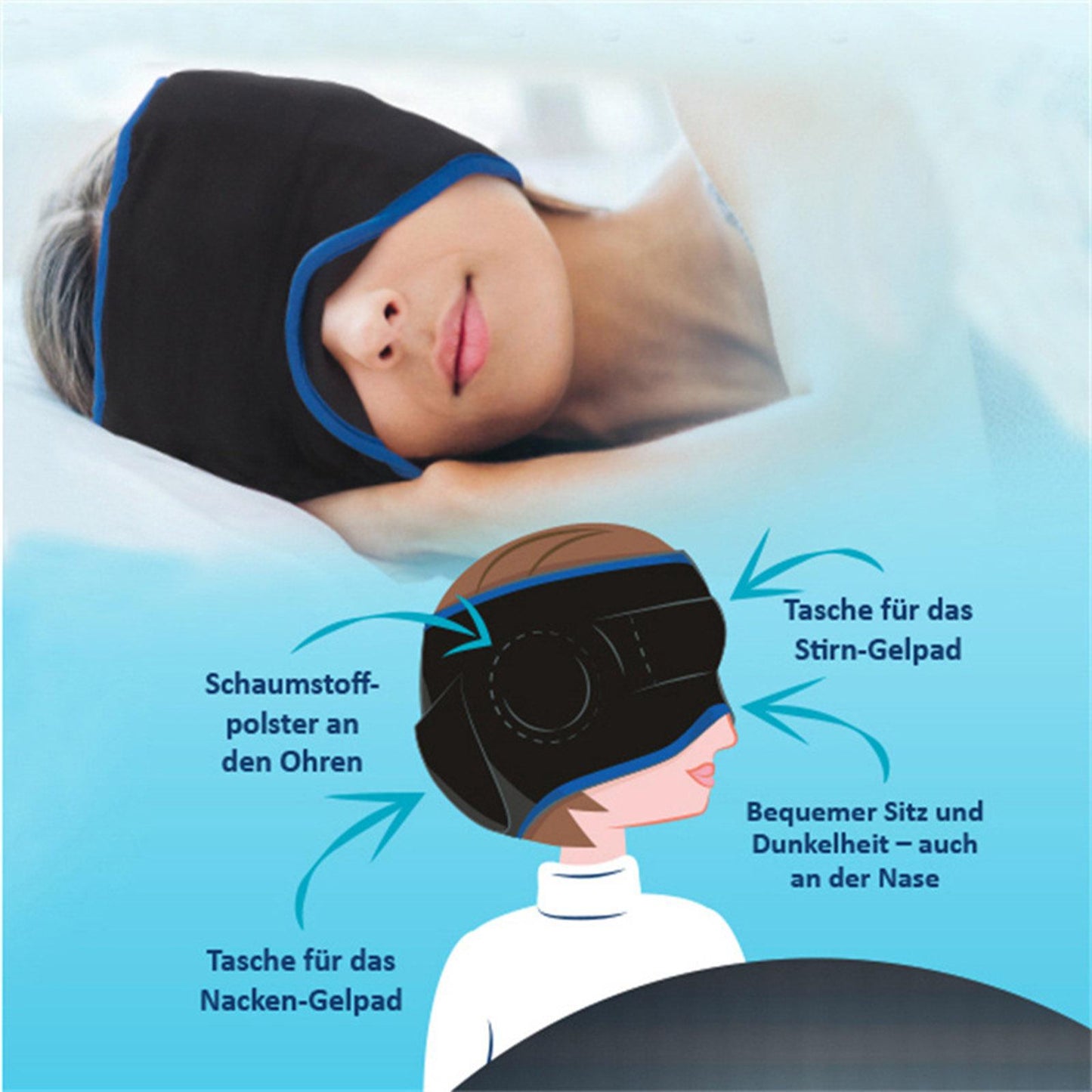 Cotton Sleep Eye Mask With Travel Pouch Comfortable Blindfold  Black Blue