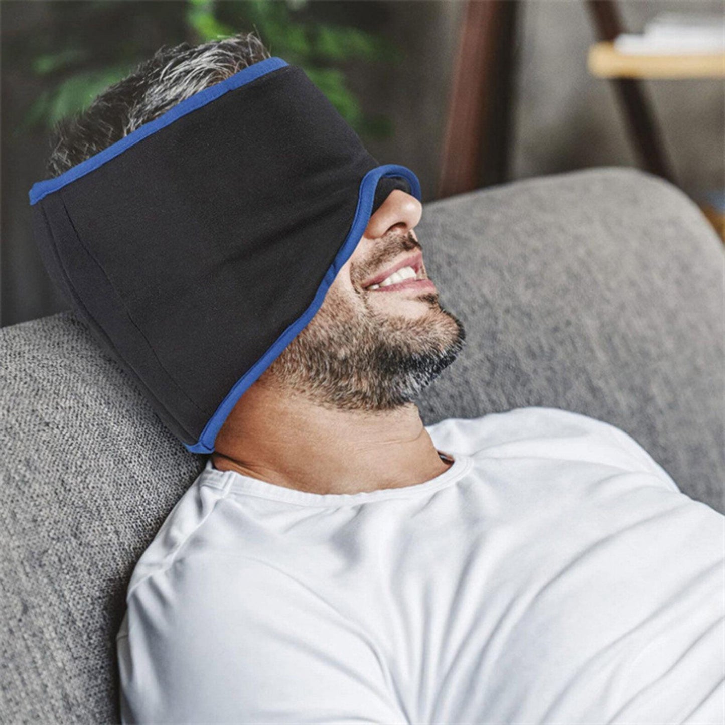 Cotton Sleep Eye Mask With Travel Pouch Comfortable Blindfold  Black Blue