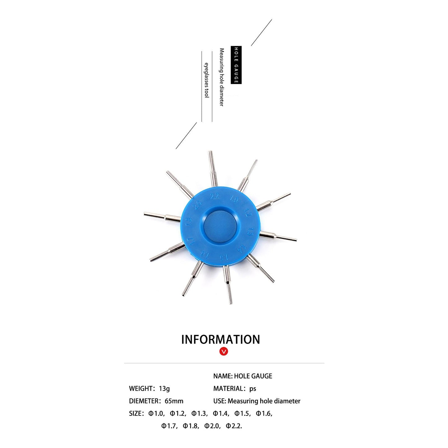 High Accuracy Glasses Hole Measuring Tool Eyeglass Repair Tool 10 Size