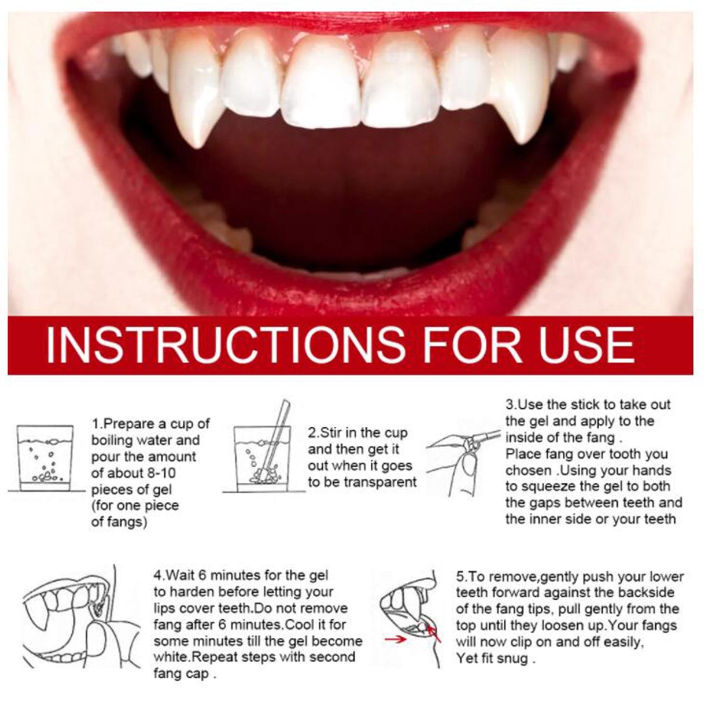 Retractable Vampire Fangs Halloween Party Cosplay Fake Teeth Bag Packed