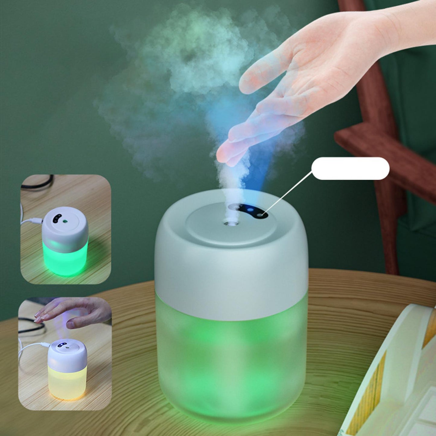 220ml Mini Humidifier Quiet for Bedroom Office Rooms w/ Night Light Green