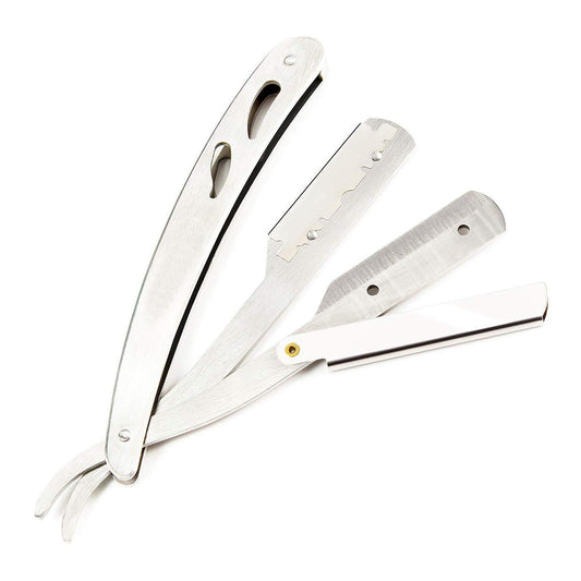 Stainless Steel Barber Straight Edge Razor with 100Piece Blades Silver