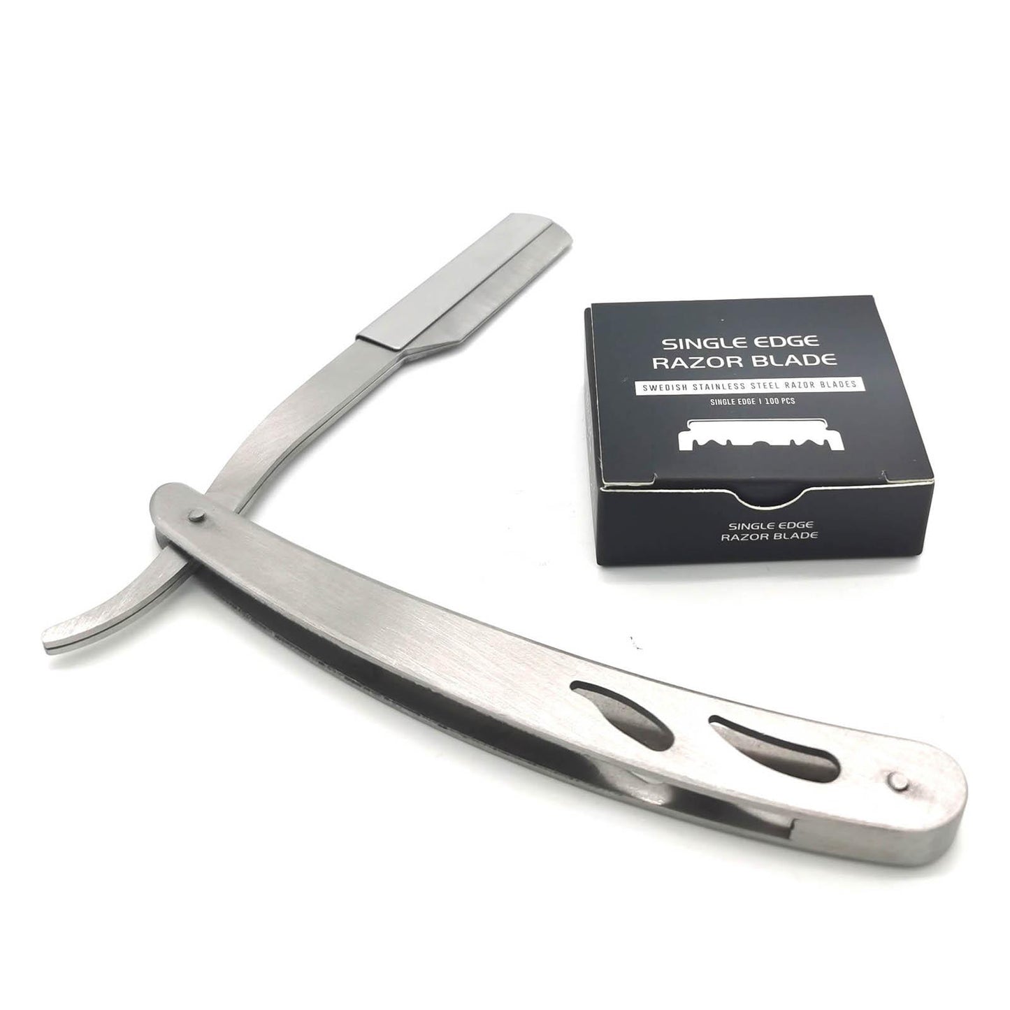 Stainless Steel Barber Straight Edge Razor with 100Piece Blades Silver