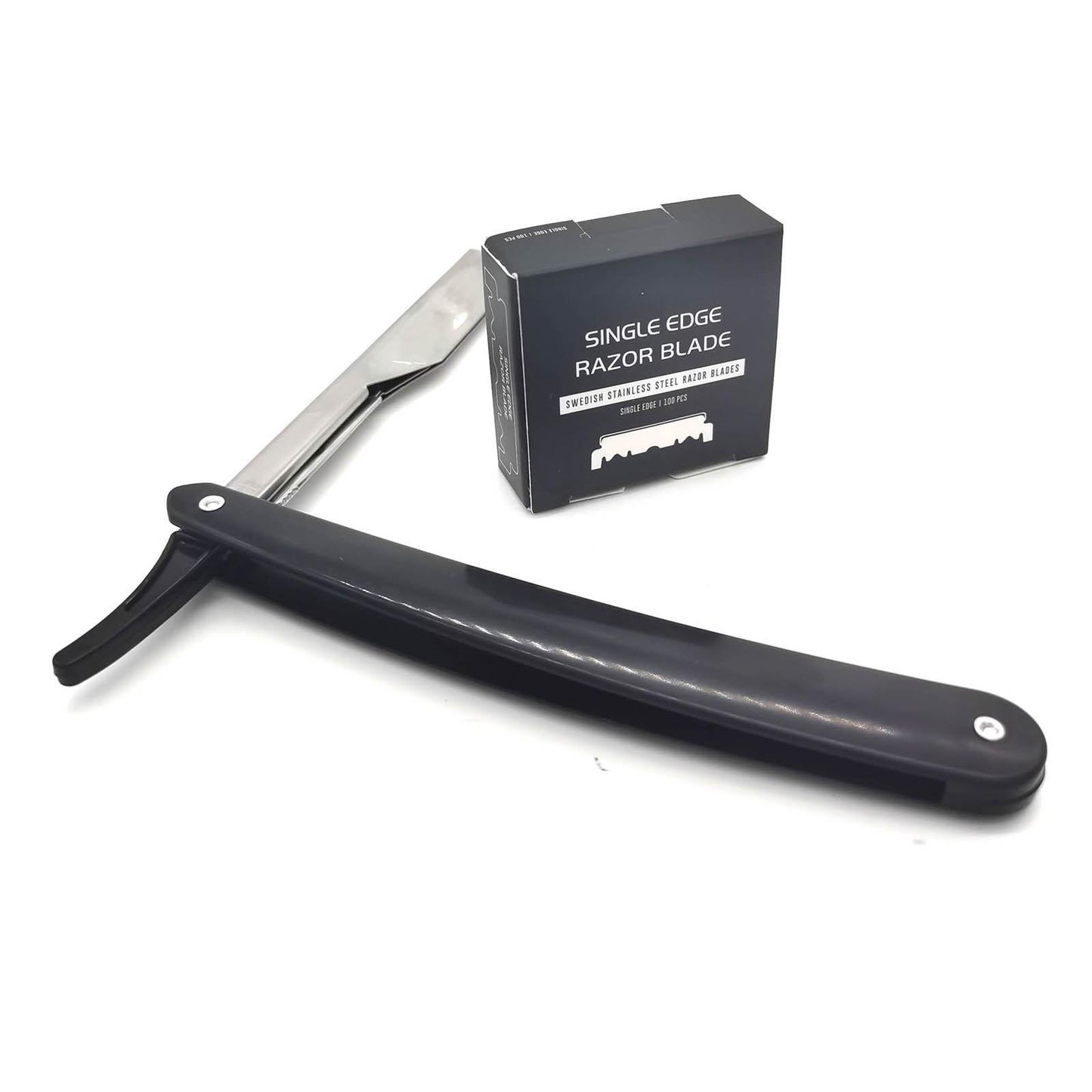 Stainless Steel Barber Straight Edge Razor Kit with 100Piece Blades Black