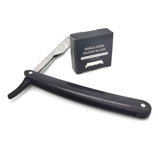 Stainless Steel Barber Straight Edge Razor Kit with 100Piece Blades Black