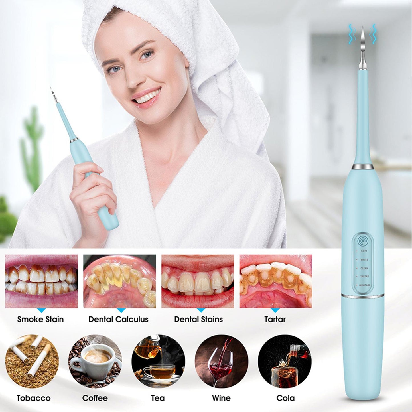 Sonic Dental Calculus Scaler USB Charging for Adult Kids Teeth Cleaner Blue