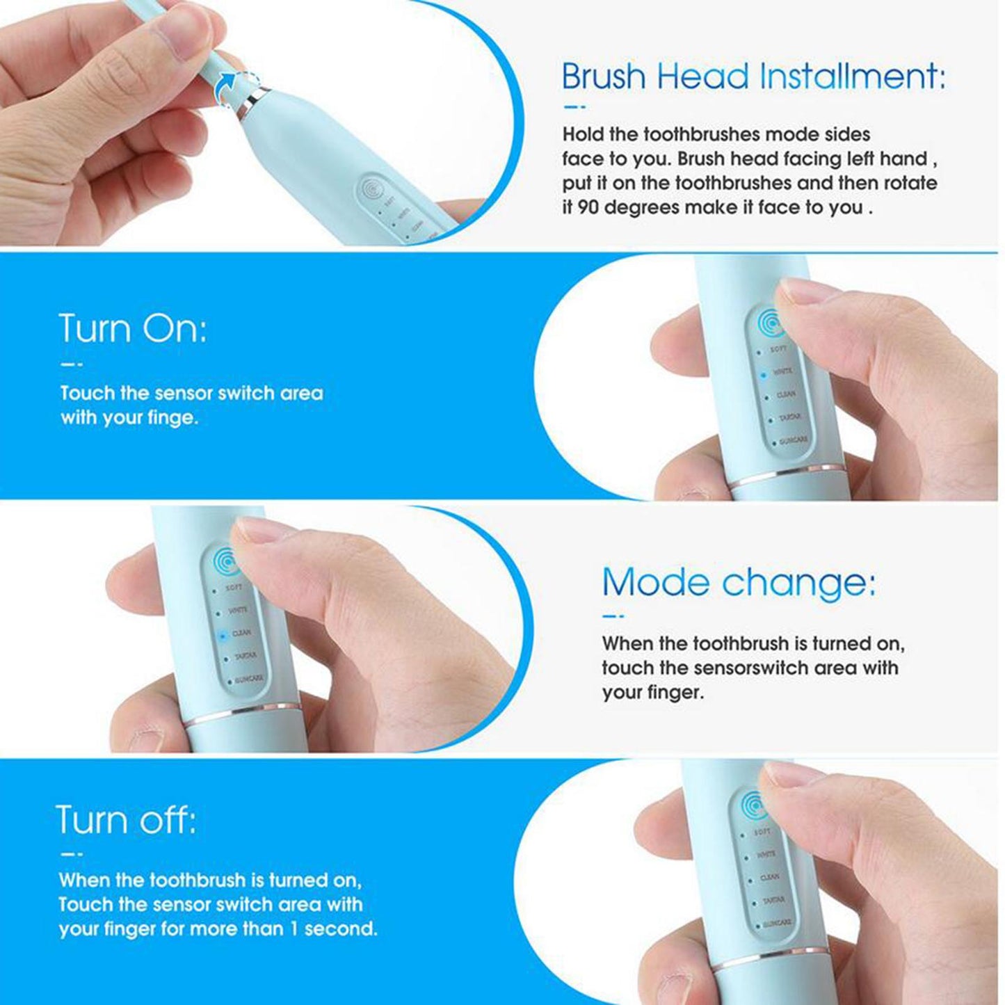 Sonic Dental Calculus Scaler USB Charging for Adult Kids Teeth Cleaner Blue