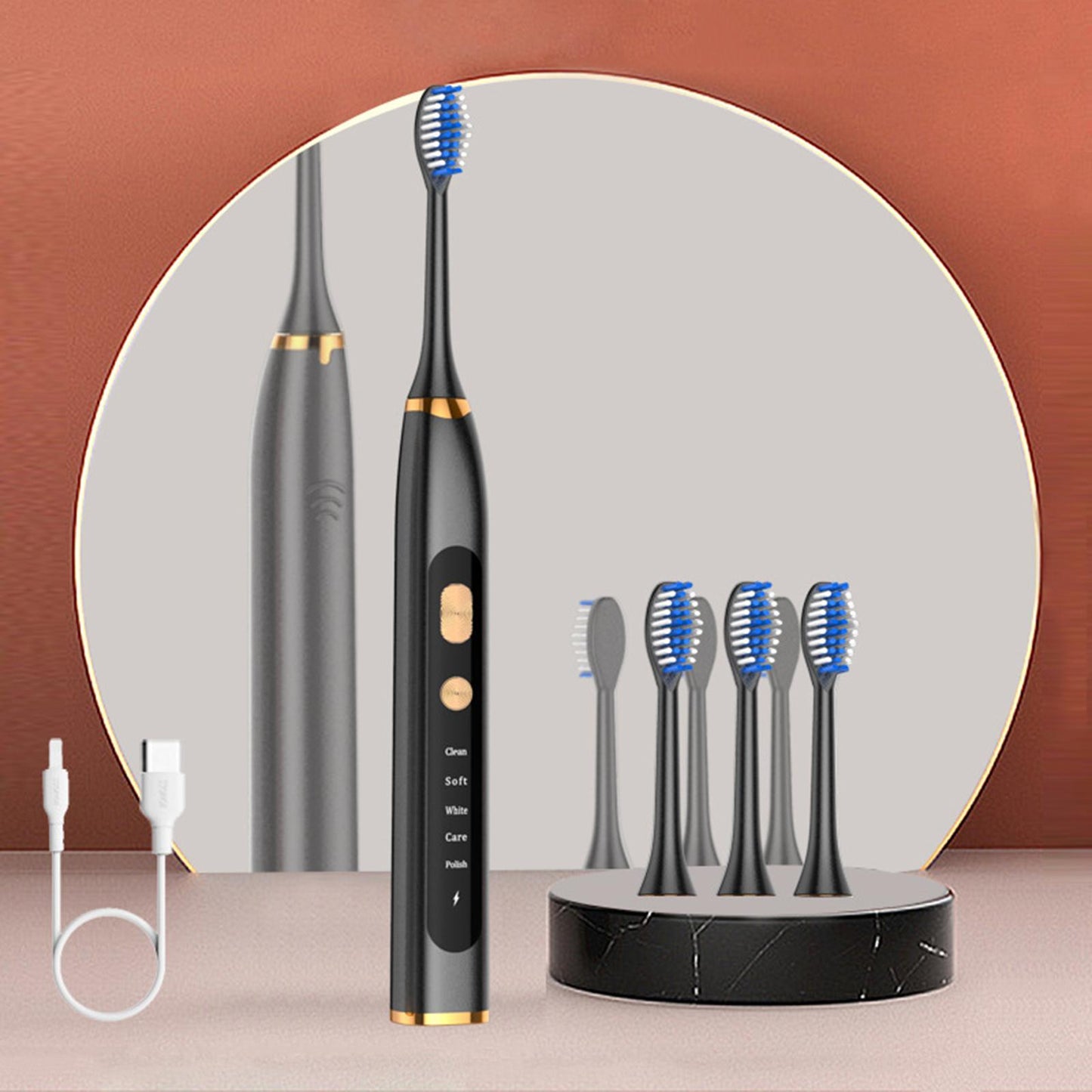 Electric Toothbrush 5 Modes 15 Day Using Time for Kids Rechargeable  Black
