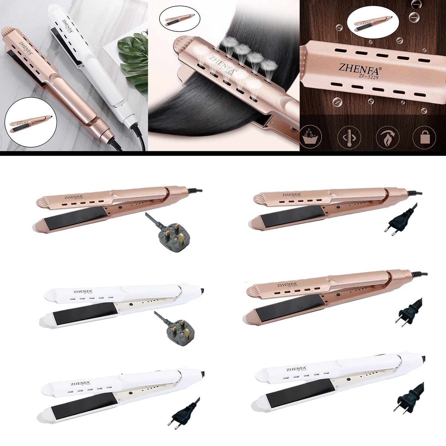 Hair Straightener Curler Curling Iron No Snagging Plug-EU Golden