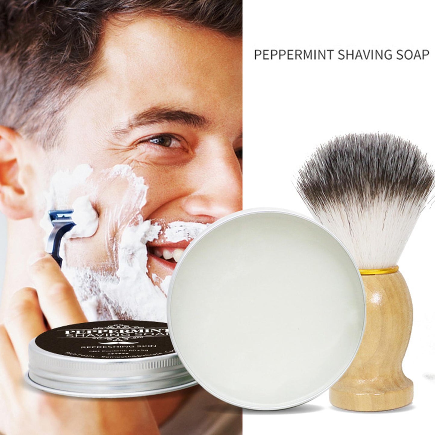 60g Luxury Mint Scented Men's Shaving Soap Barber Shaving Cream Rich Lather