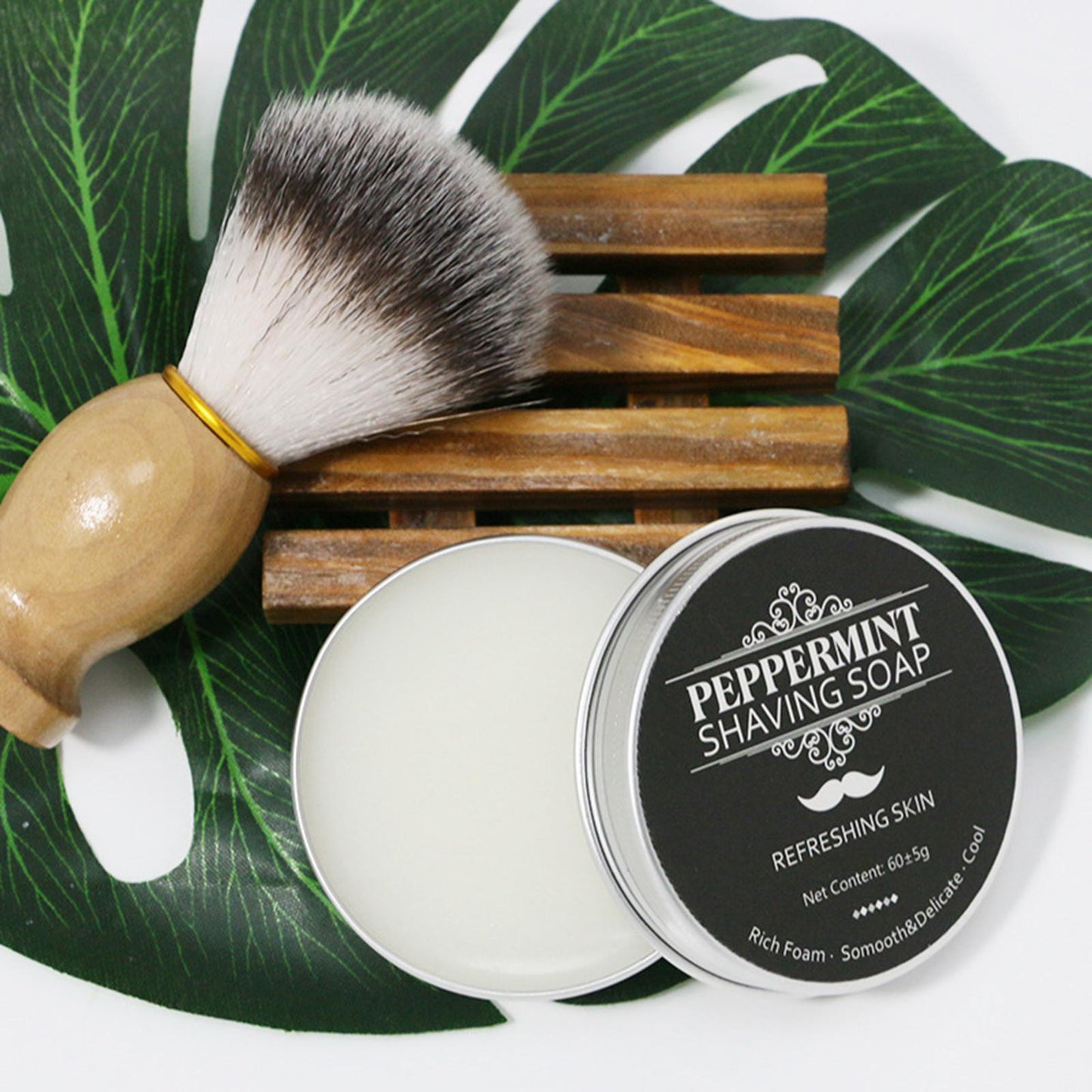60g Luxury Mint Scented Men's Shaving Soap Barber Shaving Cream Rich Lather