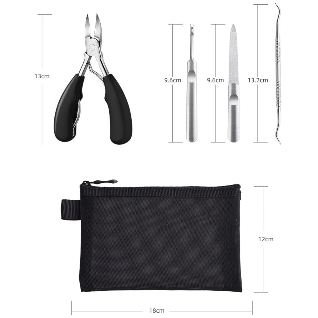 Nail Clippers Set Toenail Nipper Stainless Steel for Trim Thick Nails Men Black