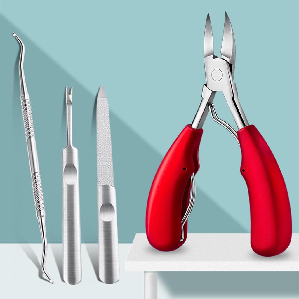 Nail Clippers Set Toenail Nipper Stainless Steel for Trim Thick Nails Men Red