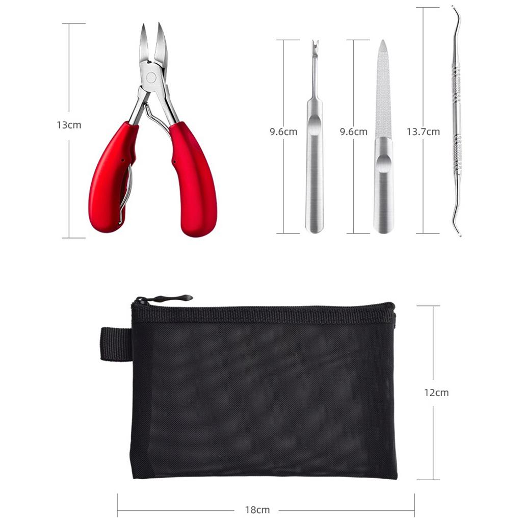 Nail Clippers Set Toenail Nipper Stainless Steel for Trim Thick Nails Men Red