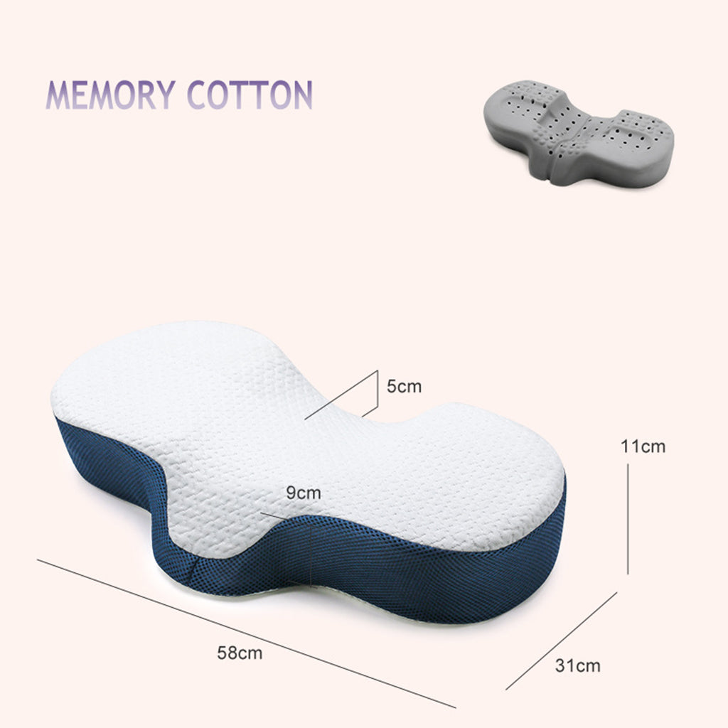 Memory Foam Cervical Pillow Neck Contour Bed Pillows Dark Blue A