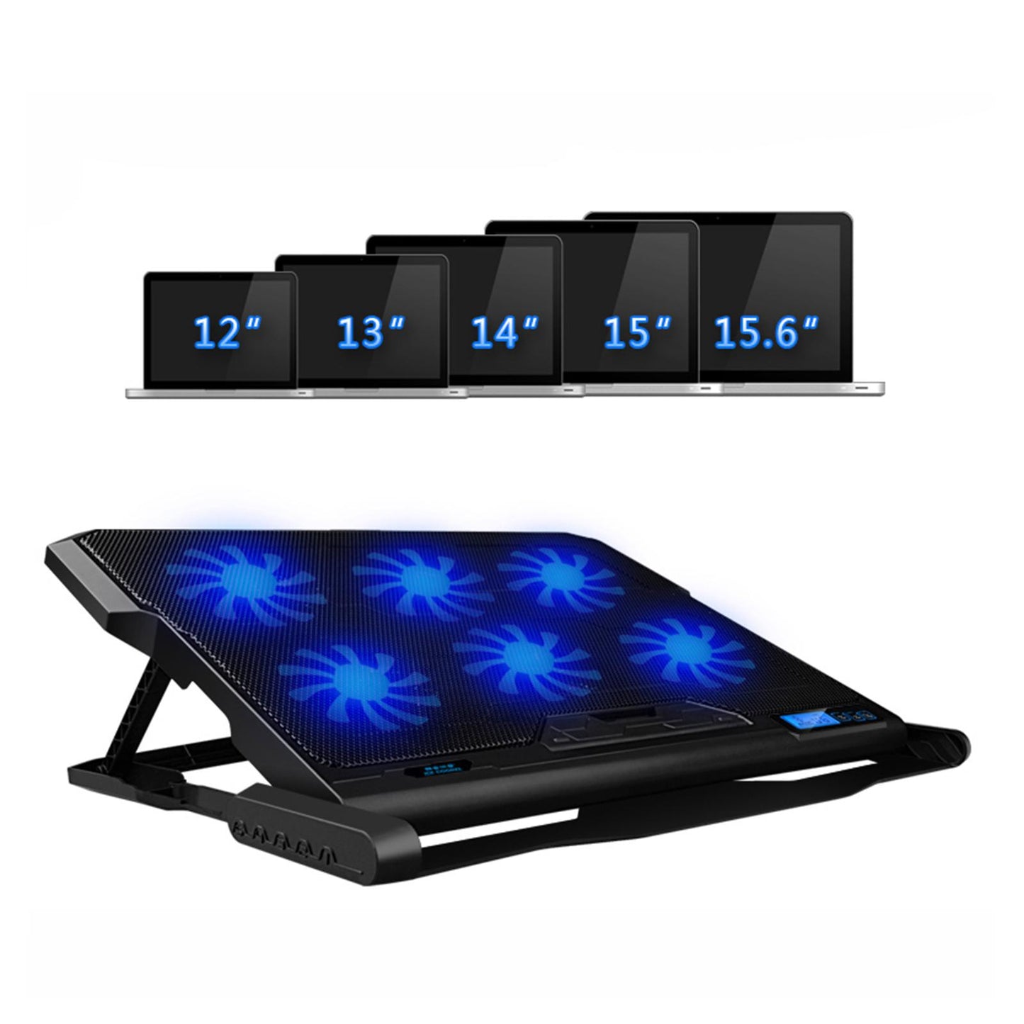 Laptop Cooling pad Notebook Cooler Stand USB 1-5 Fans LED Fit 11~17 Black"