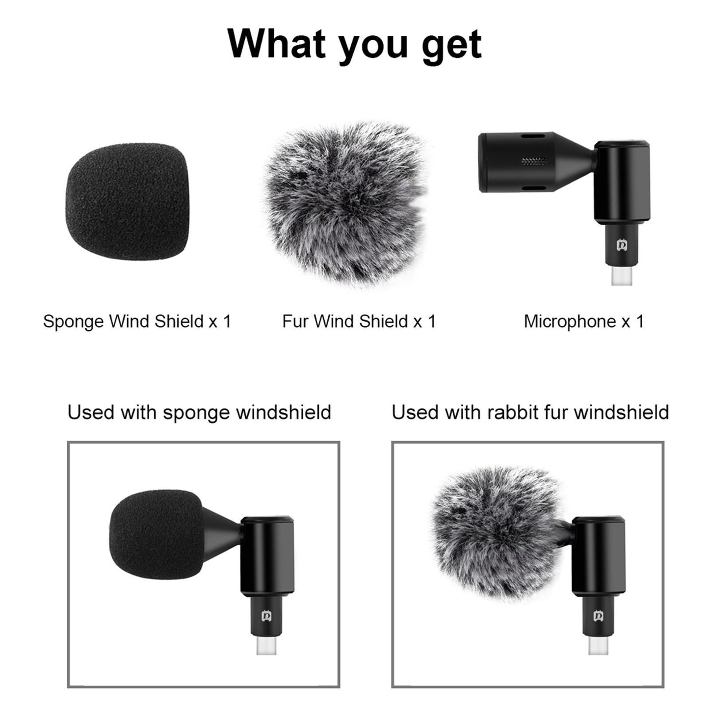 Condenser Microphone Phone Mic Plug and Play for iPhone Black USB Type C