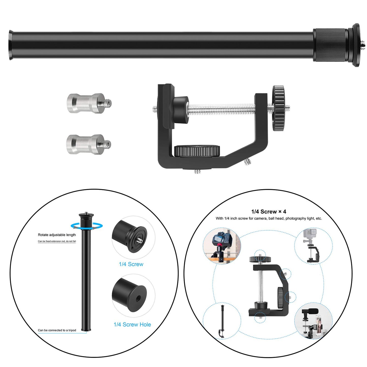 Table Desk Camera Clamp Mount w/1/4 Screw for DSLR Camcorder No Ball Head"
