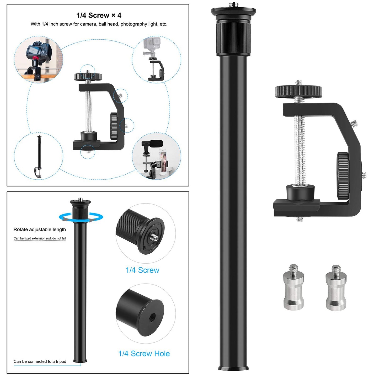Table Desk Camera Clamp Mount w/1/4 Screw for DSLR Camcorder No Ball Head"