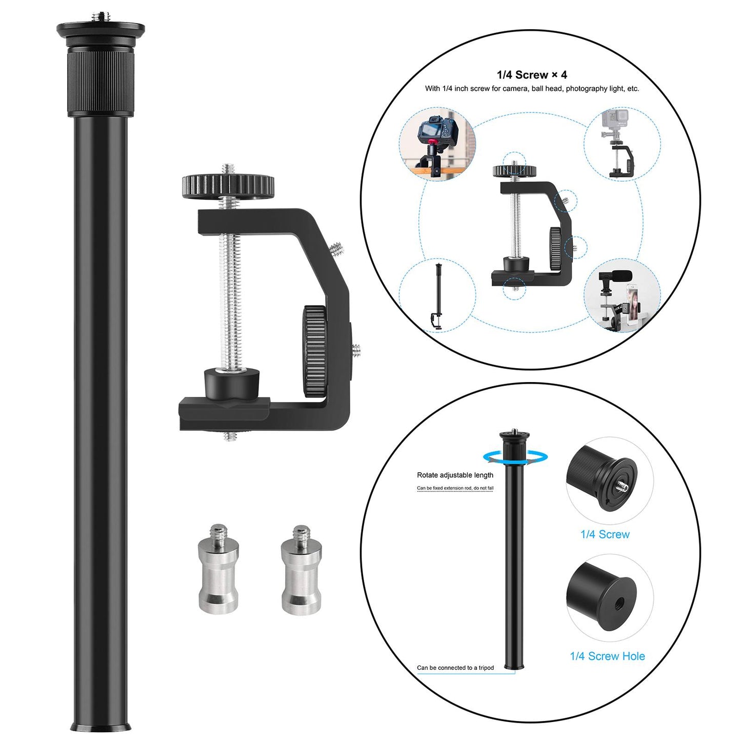 Table Desk Camera Clamp Mount w/1/4 Screw for DSLR Camcorder No Ball Head"