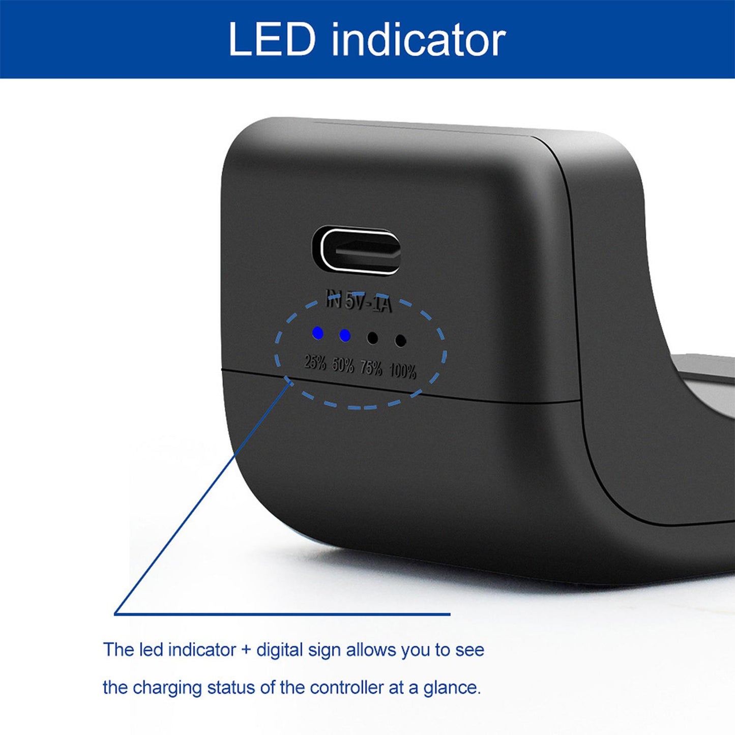 1800mAh Charging Kit Battery Charger w/LED Indicator For PS5 Handle Black