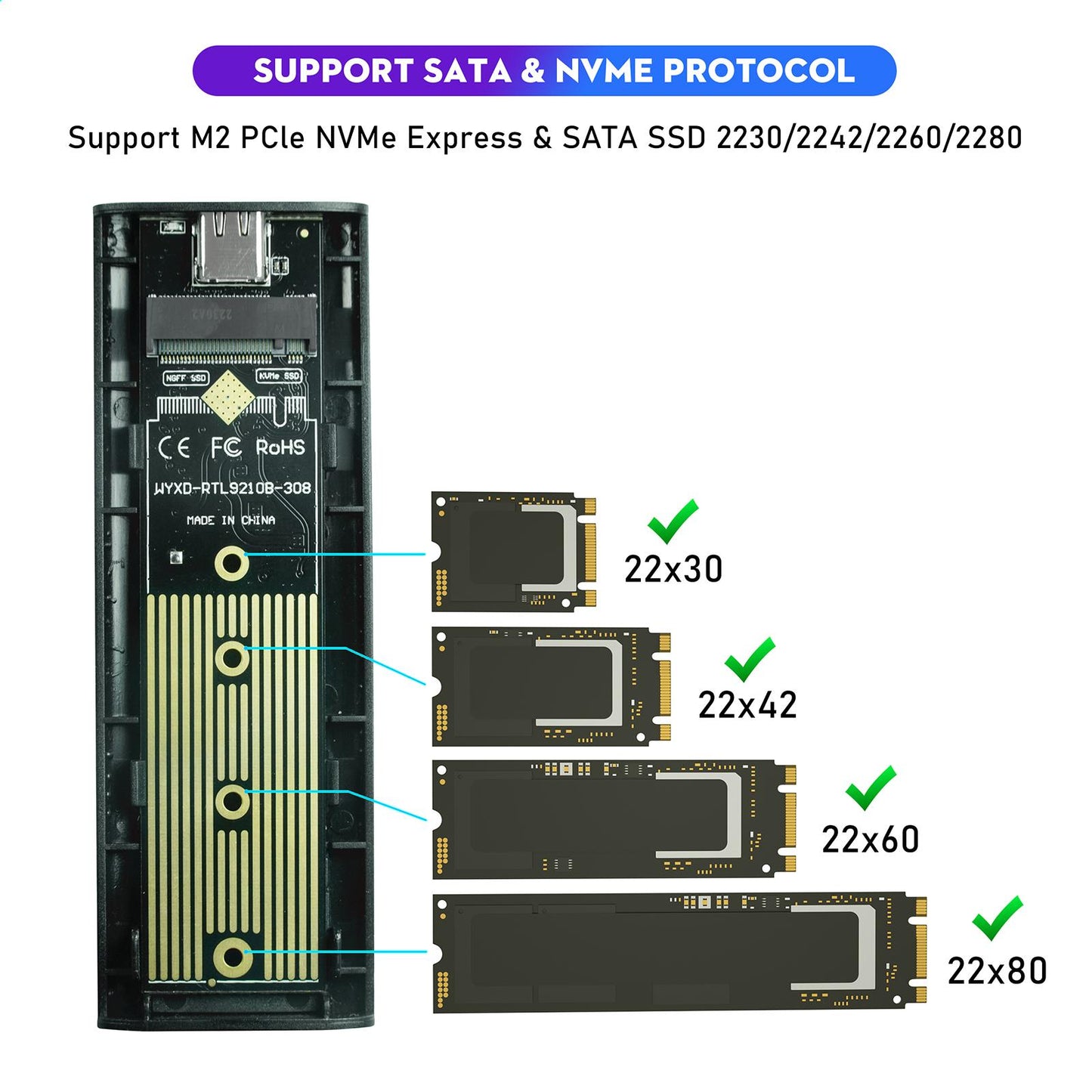 10Gbps M.2 NVME to USB 3.1 SSD Enclosure Adapter Type-C SSD External Case