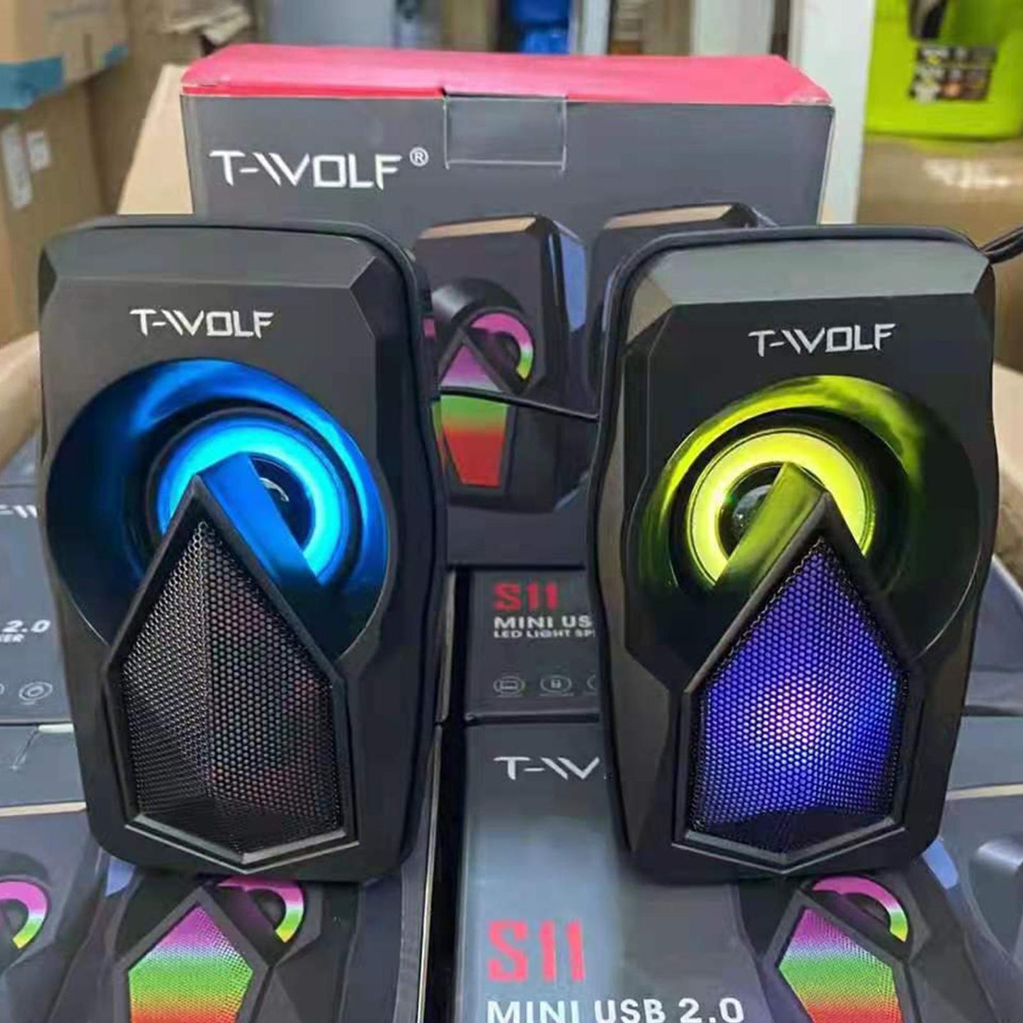 Mini USB Wired Computer Speakers with LED RGB Light Bass Stereo
