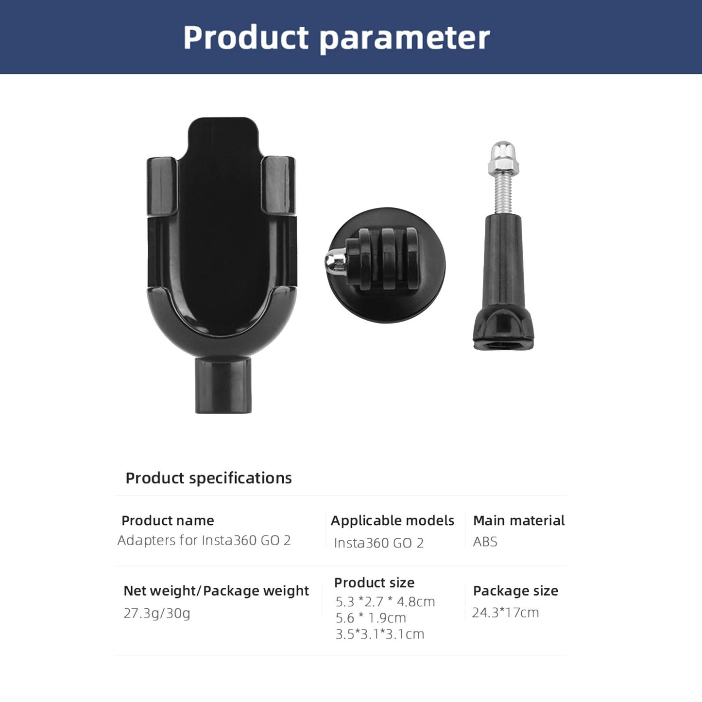 Mount Adapter Frame Bracket for Insta360 Go 2 Camera  Adapter Bracket 30g
