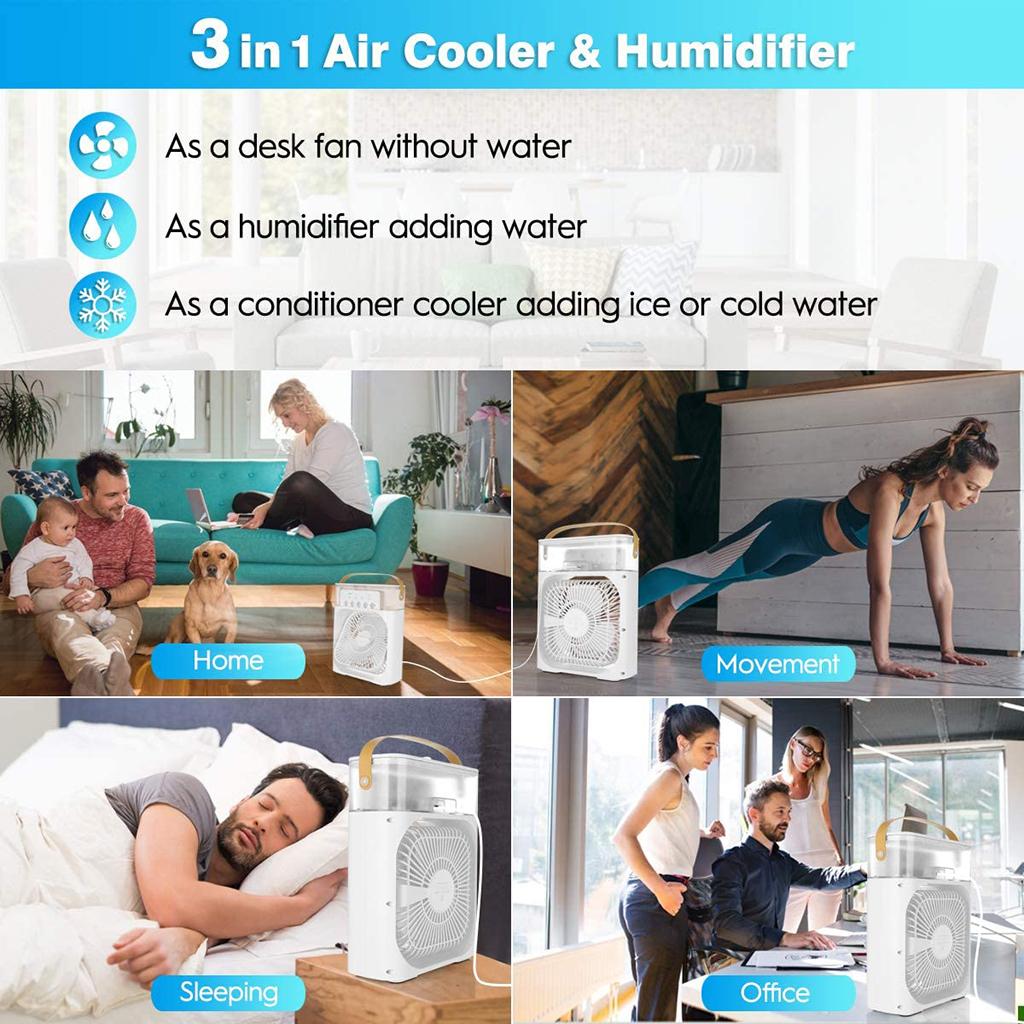 Portable Air Conditioner Fan Personal Air Cooler Desk Cooling Fan White