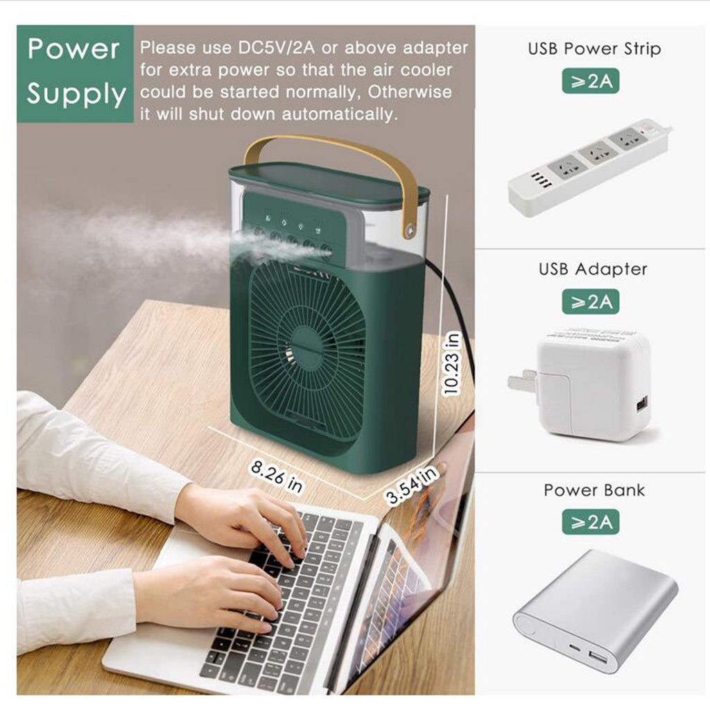 Portable Air Conditioner Fan Personal Air Cooler Desk Cooling Fan Green