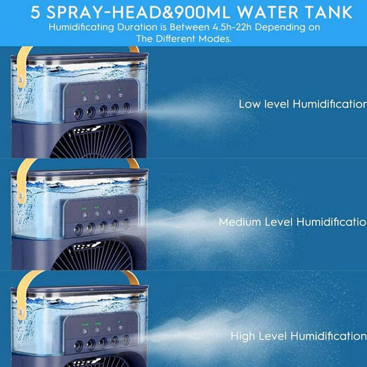 Portable Air Conditioner Fan Personal Air Cooler Desk Cooling Fan Blue