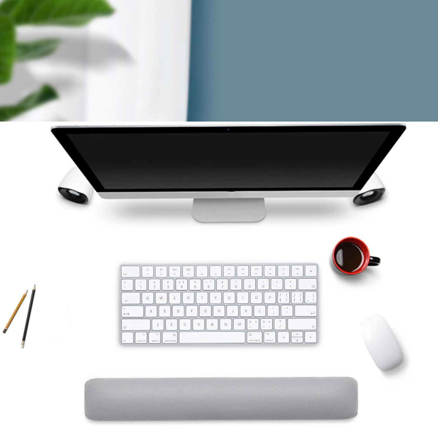 Keyboard Mouse Wrist Rest Pad Memory Foam Set  B Large Silver