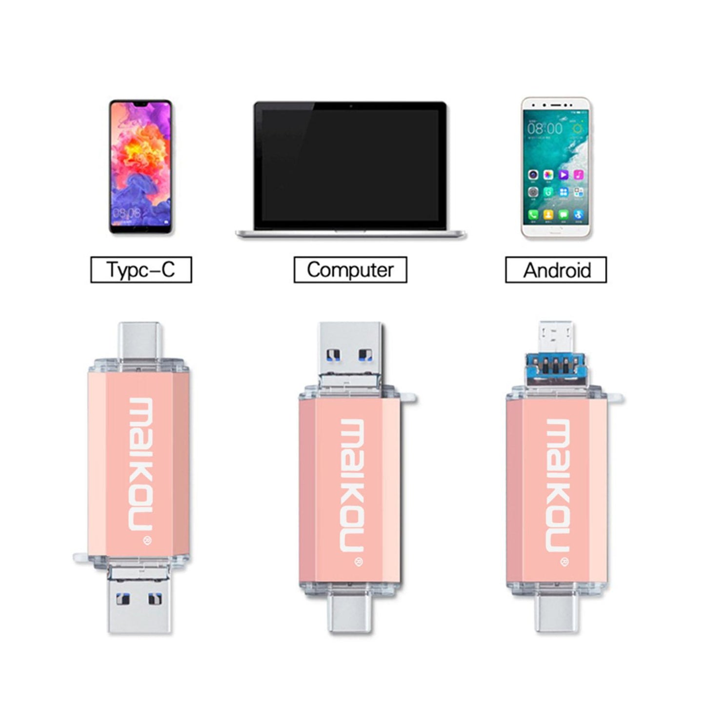 Portable 3 in 1 128GB USB 3.0 Flash Drive Type-C & Micro USB Memory Stick