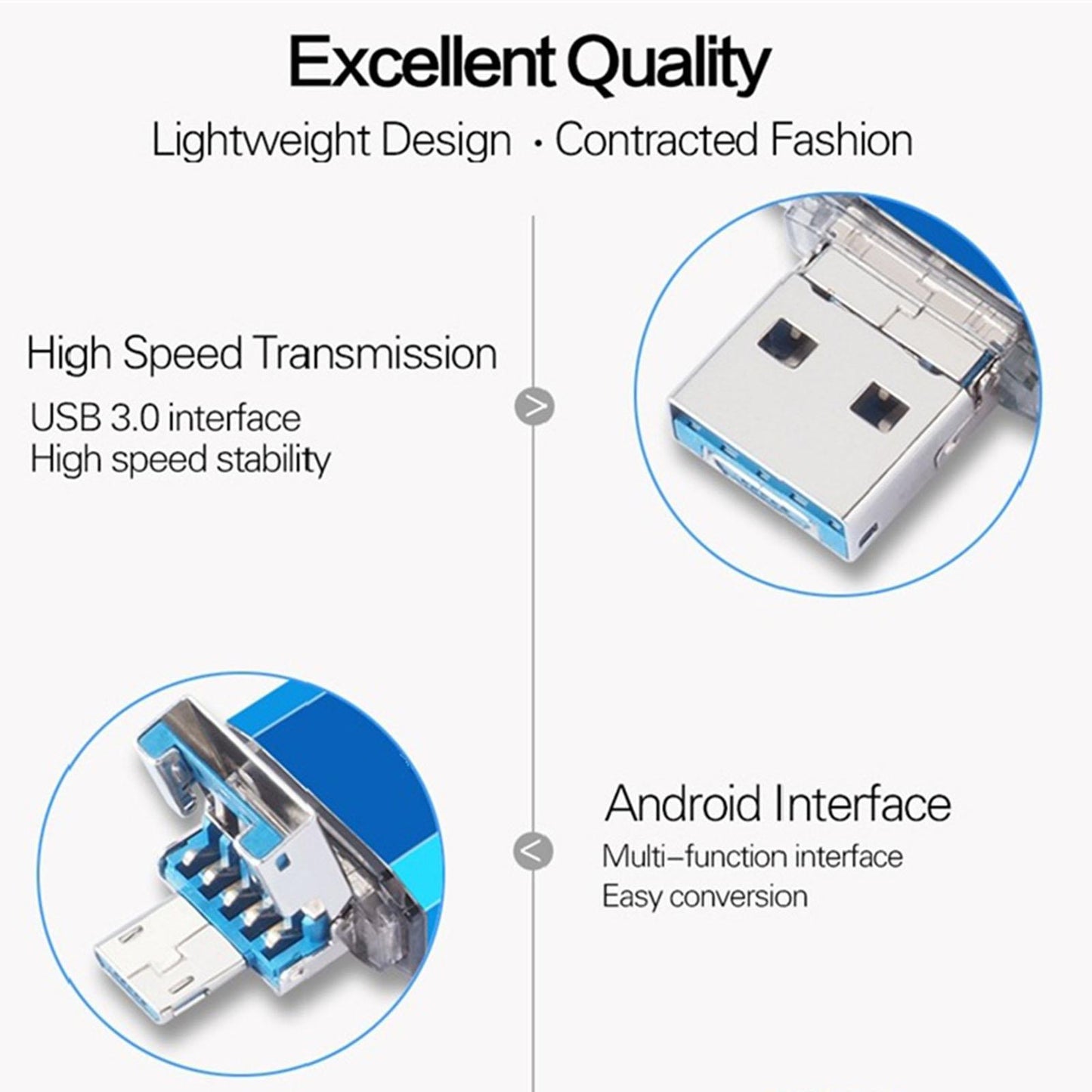 Portable 3 in 1 64GB USB 3.0 Flash Drive Type-C&Micro USB Memory Stick Red