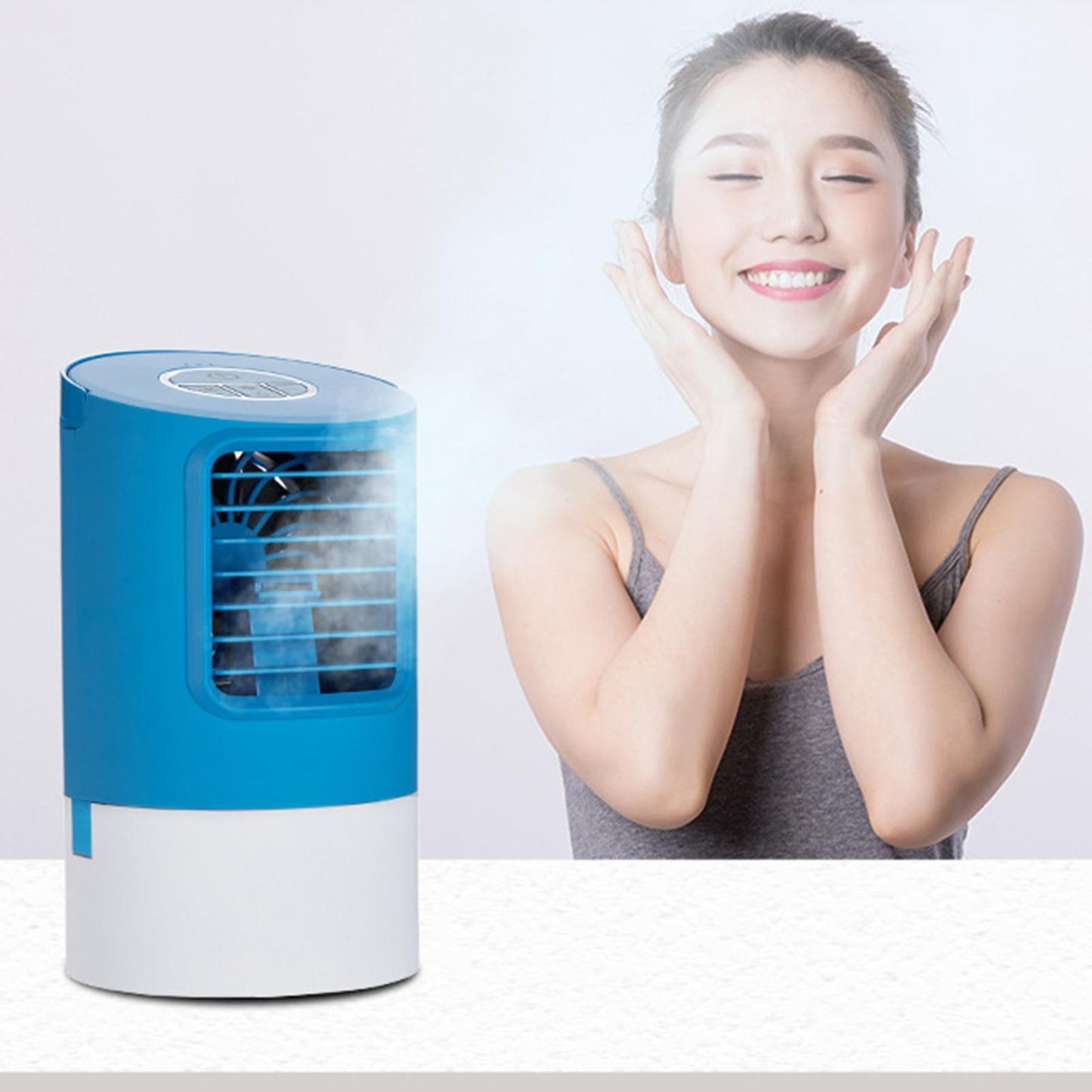 Mini Air Conditioner Fan Bedroom Air Cooler with Timer EU Plug Blue