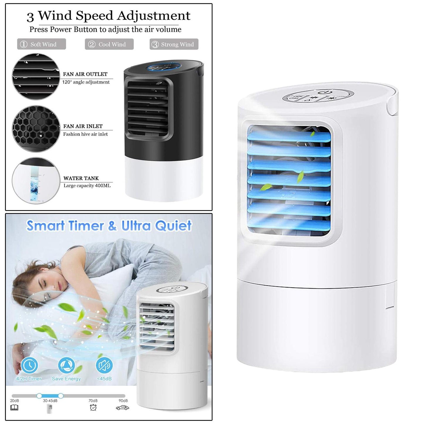 Mini Air Conditioner Fan Bedroom Air Cooler with Timer EU Plug White Blue