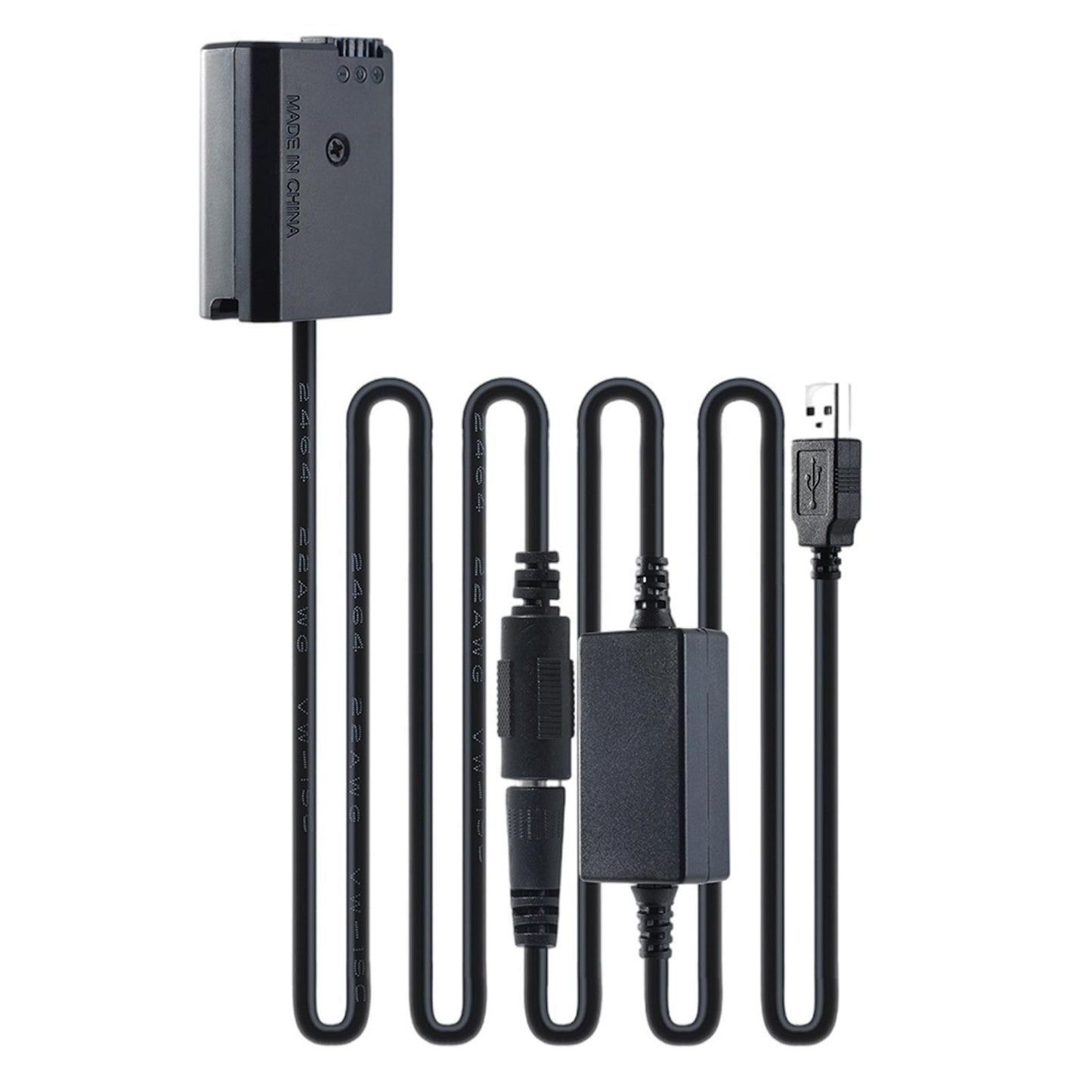USB Decoded DC Coupler for NP-FW50 Battery Adapter fits Sony 2m Cable Black