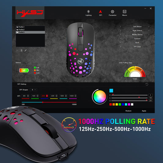 Wireless/Wired Mouse Rechargeable with 6 Buttons Adjustable DPI 550mAh