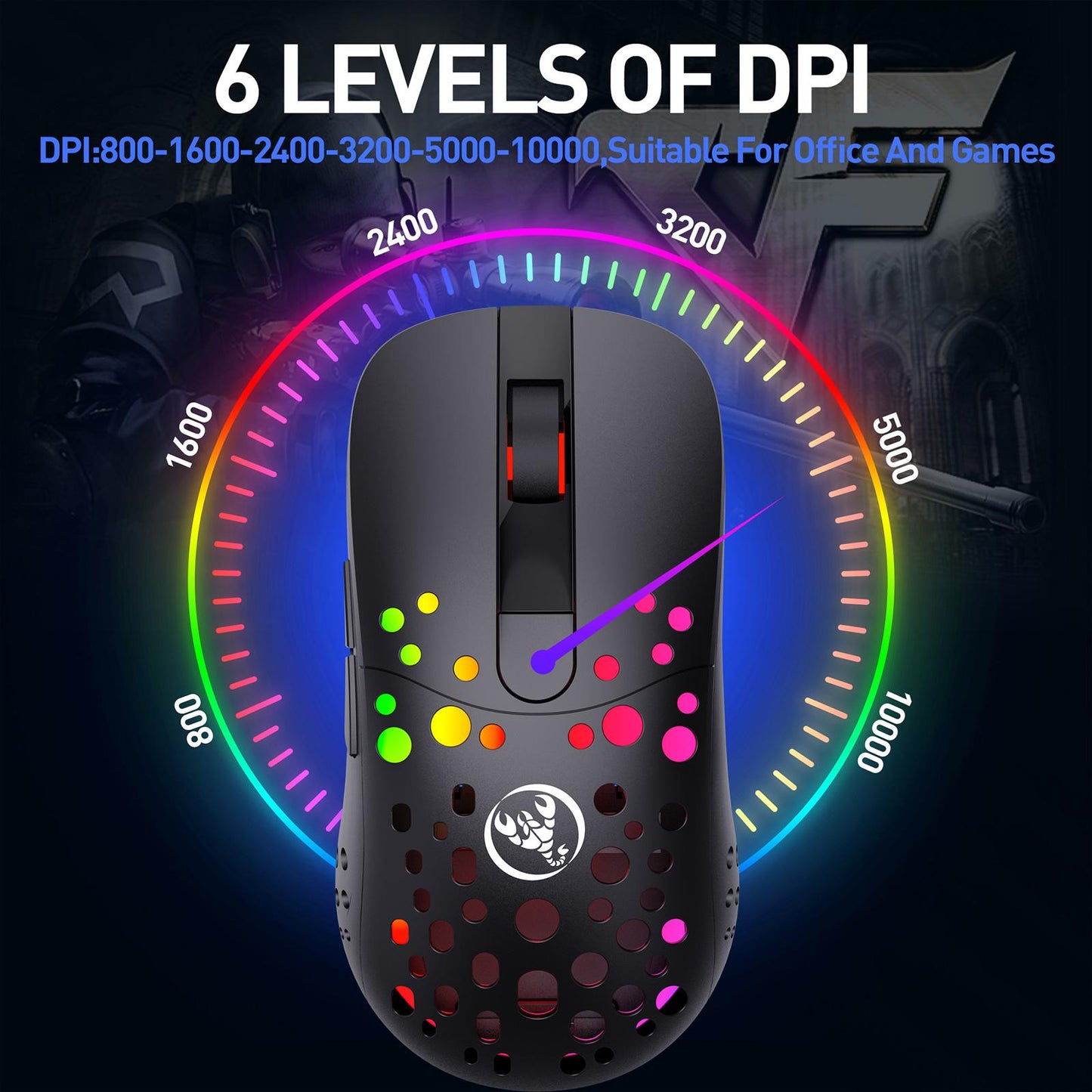 Wireless/Wired Mouse Rechargeable with 6 Buttons Adjustable DPI 550mAh