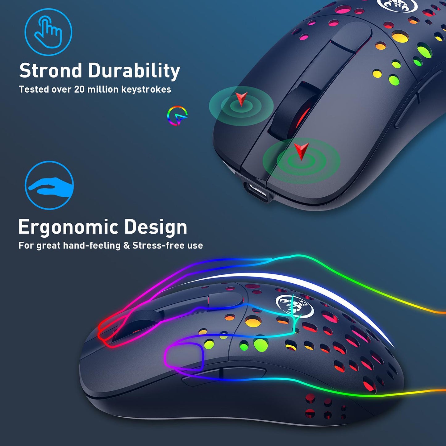 Wireless/Wired Mouse Rechargeable with 6 Buttons Adjustable DPI 550mAh