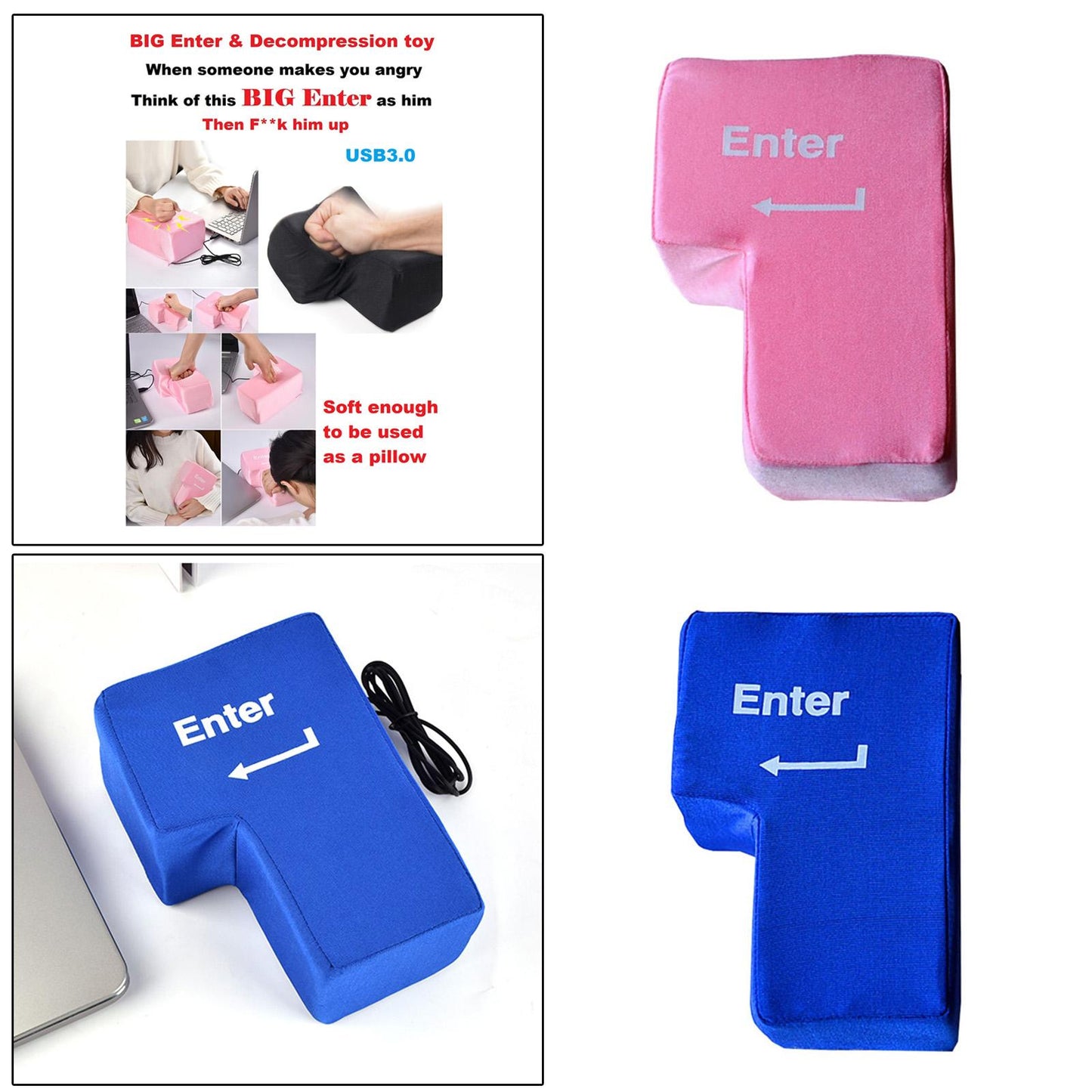 USB3.0 Enter Key Cotton Decompression Toy Gift for Kids Adults Working Pink