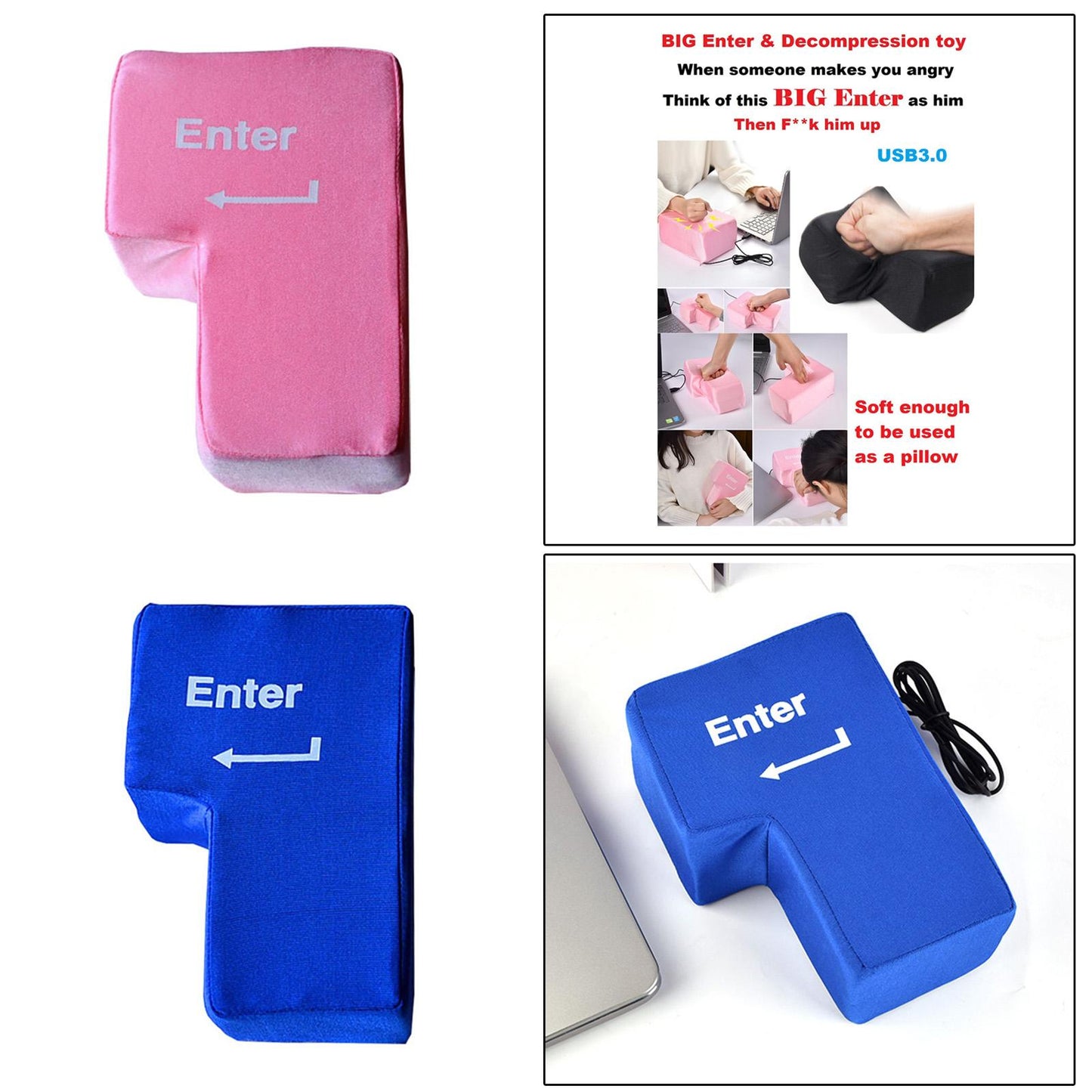 USB3.0 Enter Key Cotton Decompression Toy Gift for Kids Adults Working Pink