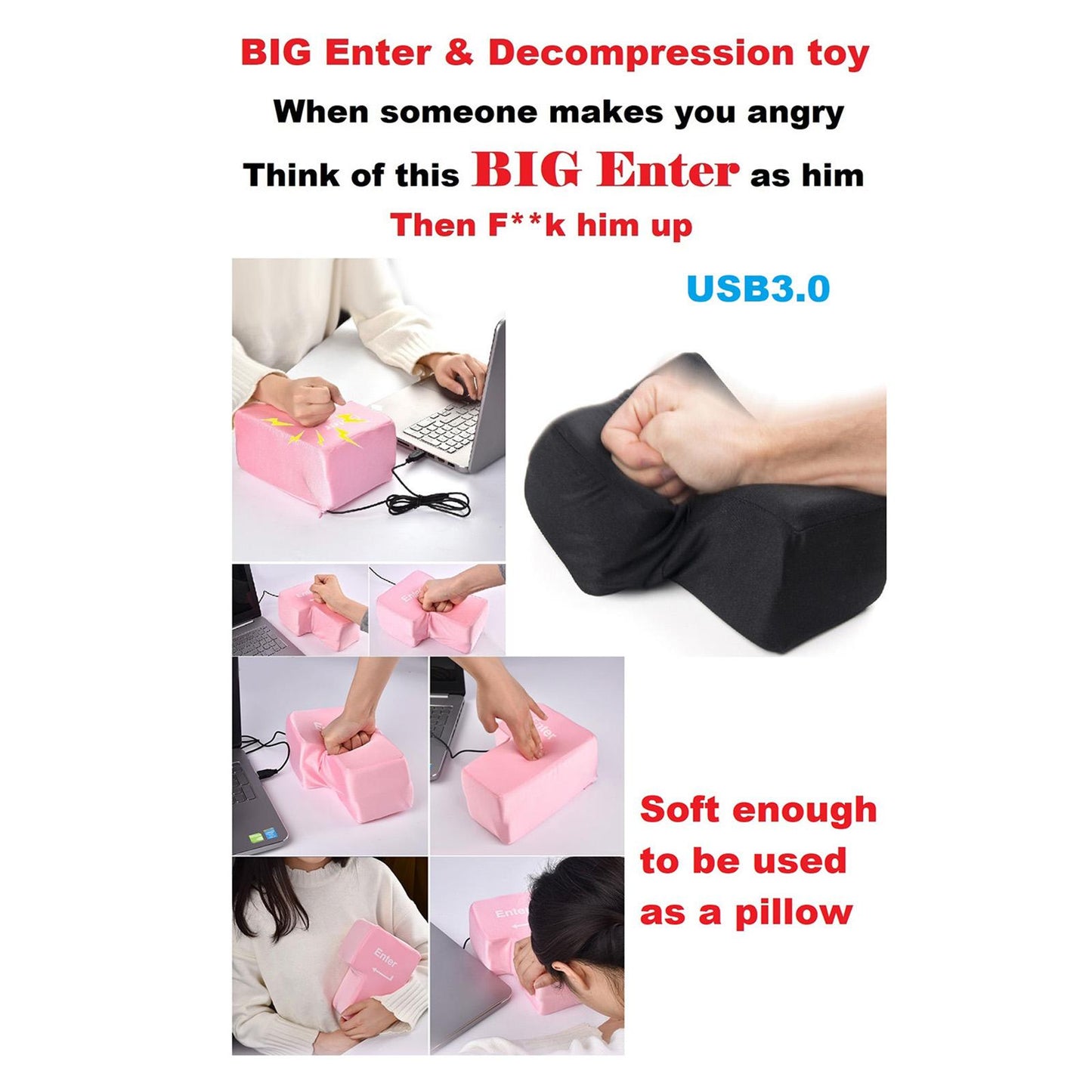 USB3.0 Enter Key Cotton Decompression Toy Gift for Kids Adults Working Blue
