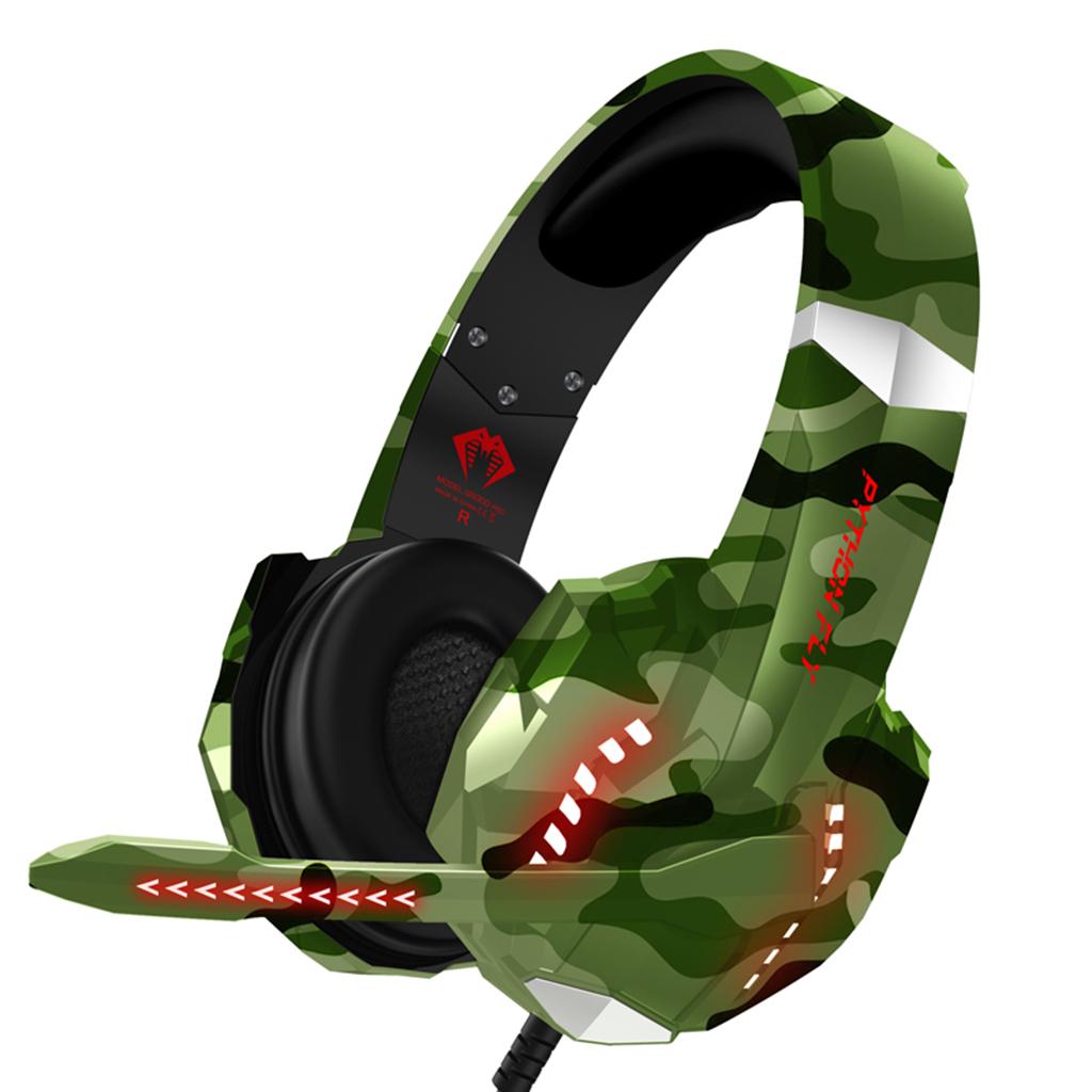 Camouflage Cat Ear Gaming Headset for PC Games Laptop TV  Green