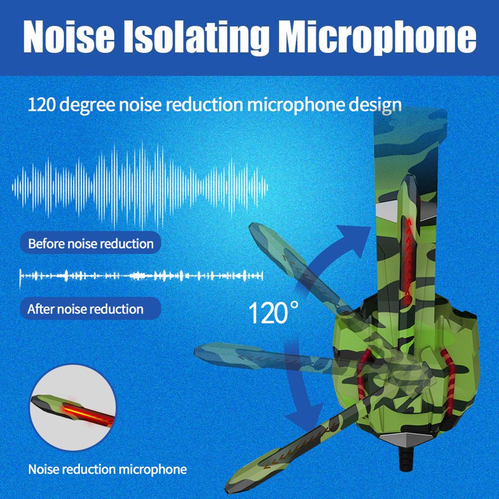Camouflage Cat Ear Gaming Headset for PC Games Laptop TV  Green